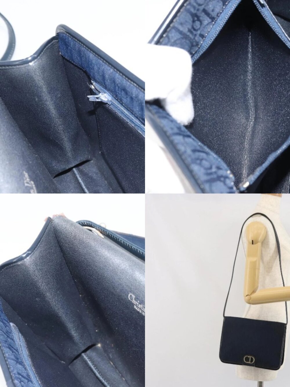 Christian Dior Trotter Canvas Shoulder Bag Navy Gold Auth ka2125 - Picture 15 of 16